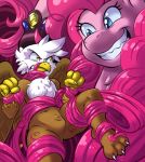  2018 3_toes 4_fingers ambiguous_gender anthro avian beak bound claws duo equine feathered_wings feathers featureless_crotch friendship_is_magic gilda_(mlp) grin gryphon hair hair_bondage long_hair mammal my_little_pony shax_(artist) smile toe_claws toes wings 