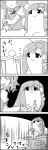  4koma comic commentary_request greyscale hair_ornament hair_tubes highres juliet_sleeves kochiya_sanae long_hair long_sleeves looking_at_viewer looking_down monochrome motion_lines notice_lines puffy_sleeves rope shaded_face short_hair sitting skirt smile snake_hair_ornament standing tani_takeshi tatara_kogasa touhou translation_request yukkuri_shiteitte_ne 