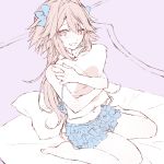  :d alternate_hairstyle astolfo_(fate) bangs bare_arms bare_legs bare_shoulders barefoot bed_sheet blue_bow blue_camisole blush bow camisole citron_82 collarbone commentary_request covering covering_breasts eyebrows_visible_through_hair fang fate/apocrypha fate_(series) frilled_shorts frills from_above hair_between_eyes hair_bow hair_down hair_intakes half-closed_eyes hands_up holding holding_pillow indoors long_hair looking_at_viewer male_focus multicolored_hair navel on_bed open_mouth otoko_no_ko pajamas pale_color parted_bangs pillow pink_hair purple_eyes raised_eyebrows shorts sitting sketch skirt smile soles solo spaghetti_strap stomach strap_slip streaked_hair two-tone_hair very_long_hair wariza white_hair 