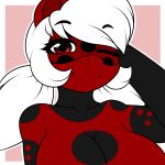  arthropod breasts chilly_pepper cleavage clothed clothing fan_character female hair insect kloudmutt ladybug my_little_pony one_eye_closed red_eyes rubber skinsuit solo tight_clothing white_hair wink 