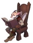  anthro book boots brown_fur chair clothed clothing confusion cub dragon footwear fur furred_dragon gloves holding_book holding_object horn male misin_(frightened_shards) phylass reading red_eyes simple_background sitting solo wings wooden_chair young 