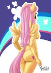  2016 anthro anthrofied breasts butt cutie_mark equine feathered_wings feathers female fluttershy_(mlp) friendship_is_magic hair hi_res looking_back mammal my_little_pony mysticalpha nude pegasus pink_hair rainbow rear_view side_boob solo wing_boner wings yellow_feathers 