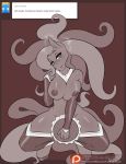  2015 anthro anthrofied areola avante92 bedroom_eyes big_breasts border breasts covering covering_crotch crouching earth_pony equine female friendship_is_magic half-closed_eyes hi_res horse looking_at_viewer mammal mane-iac_(mlp) monochrome my_little_pony nipples pillow pony seductive solo spread_legs spreading tumblr 