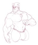  beard big_bulge blush bulge clothing demon facial_hair humanoid looking_at_viewer male monochrome mr.pink muscular muscular_male pubes sketch solo underwear 