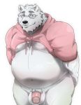  2018 anthro balls belly black_nose clothing debirobu eyewear flaccid fur glasses hoodie male mammal meme moobs navel nipples overweight overweight_male penis polar_bear simple_background solo twitter_hoodie ursine white_background white_fur 