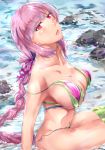  arm_support bangs bare_arms bare_shoulders bikini blush braid breasts cleavage collarbone commentary_request covered_nipples day eyebrows_visible_through_hair eyelashes fate/grand_order fate_(series) florence_nightingale_(fate/grand_order) from_side half-closed_eyes highres large_breasts layered_bikini lips long_hair looking_at_viewer looking_up multicolored multicolored_bikini multicolored_clothes ocean open_mouth outdoors partially_submerged pink_eyes purple_hair rock shiny shiny_hair side-tie_bikini sideboob single_braid skindentation solo stomach strap_slip swimsuit thighhighs trick_or_treatment very_long_hair wardrobe_malfunction zetsuki_(theendoftheworid) 