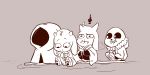  2015 alternate_universe animated_skeleton annoyed anthro asgore_dreemurr bone boss_monster caprine chibi female goat grin group littletale male mammal monochrome mudkipful river_person_(undertale) sans_(undertale) skeleton smile toriel undead undertale video_games young 