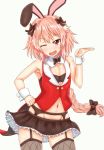  ;d animal_ears armpits ass_visible_through_thighs astolfo_(fate) bandeau bangs bare_arms bare_shoulders black_bow black_garter_belt black_legwear black_neckwear black_skirt blush bow bowtie braid bunny_ears bunnyboy clenched_hand coattails collarbone commentary contrapposto detached_collar dot_nose eyebrows_visible_through_hair eyelashes fang fate/apocrypha fate_(series) fishnet_legwear fishnets frilled_skirt frills garter_belt groin hair_bow hair_intakes hand_on_hip hand_up heart heart-shaped_pupils highres long_hair looking_at_viewer lowleg_skirt male_focus microskirt multicolored_hair navel one_eye_closed open_mouth otoko_no_ko pink_hair purple_eyes raised_eyebrows red_vest shiny shiny_hair simple_background single_braid skirt sleeveless smile solo standing stomach streaked_hair symbol-shaped_pupils thighhighs toned toned_male two-tone_hair very_long_hair vest white_background white_hair wrist_cuffs yasuda_hakaru zettai_ryouiki 