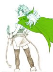  1girl alternate_costume ass cape commentary_request curly_hair dragon_quest dragon_quest_vii gloves long_hair maribel_(dq7) mayakaek ponytail smile solo spot_color thighhighs whip 