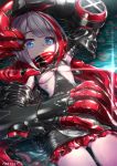  admiral_graf_spee_(azur_lane) artist_name ass_visible_through_thighs azur_lane blue_eyes blush breasts eyebrows_visible_through_hair highres looking_at_viewer lying medium_breasts multicolored_hair on_back parted_lips red_hair short_hair silver_hair solo tansan_daisuki underboob 