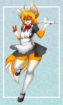  2018 anthro blush bow_tie canine clothing cup digital_media_(artwork) fox girly hair hi_res legwear looking_at_viewer maid_uniform male mammal open_mouth simple_background smile solo stockings uniform zzvinniezz 