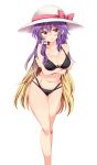  arms_under_breasts bare_legs bare_shoulders bikini black_bikini blonde_hair blush breast_hold breasts brown_hair cleavage collarbone eyebrows_visible_through_hair gradient_hair hat hat_ribbon highres hijiri_byakuren large_breasts light_brown_eyes long_hair looking_at_viewer maturiuta_sorato multicolored_hair navel pink_ribbon purple_hair ribbon solo standing sun_hat swimsuit thigh_gap touhou white_hat 