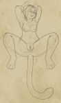  2018 arms_above_head breasts cat clitoral_hood clitoris eyewear feline female gaping gaping_pussy glasses lying mammal nude on_back os pussy pussy_juice sketch solo spread_legs spreading urethra 