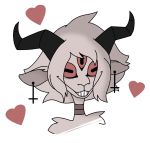  &lt;3 ambiguous_gender caprine collar demon droopy_ears ear_piercing fluffy goat grin hair horn inverted_cross kreatiivfox long_hair looking_at_viewer male mammal piercing red_sclera smile solo teeth third_eye 