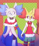  alternate_color blush braixen christmas clothing collar couple_(disambiguation) delphox eyewear fan_character female glasses hand_holding headband holidays kitsunekotaro legwear love male nintendo pok&eacute;mon pok&eacute;mon_(species) rune socks stick video_games 