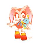  anthro chao cheese_the_chao clothing cream_the_rabbit duo female footwear gloves hal_(pixiv) lagomorph long_ears mammal rabbit signature simple_background solo sonic_(series) video_games 
