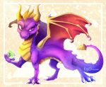  all_fours barefoot claws dragon feral gem horn karydraws looking_away looking_back male nude scalie sharp_claws slit_pupils smile solo spyro spyro_the_dragon toe_claws video_games western_dragon wings 