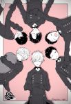  6+boys 6boys android black_coat black_gloves black_hair character_request choker coat collar gloves hugging_pillow lying_on_back lying_on_side multiple_boys nier_(series) nier_automata sleeping stretching white_hair yawning yorha_no._9_type_s 