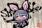 artist_name bamboo bunny_ears character_name doubutsu_no_mori furry gloves grey_background hood katana leaf momochi_(doubutsu_no_mori) no_humans solo sword tsutsuji_(hello_x_2) weapon 