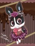  1girl animal_ears artist_name blush bow brown_eyes bunny_ears chocolate chocolate_heart doubutsu_no_mori dress flower heart maasa_(doubutsu_no_mori) no_humans solo tsutsuji_(hello_x_2) 
