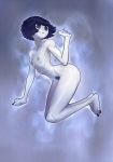  abstract_background bandage black_hair blue_theme blush breasts butt chilly_(derek_hetrick) derek_hetrick female ghost hair levitation nails not_furry nude pose pubes short_hair side_view small_breasts solo spirit 