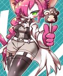  1girl artist_request cat cat_busters furry green_eyes open_mouth pink_hair solo 