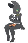  2016 2:3 anthro anubian_jackal barefoot biped black_body blush breasts canid canine canis clothed clothing clothing_pull feet female green_eyes hi_res itsunknownanon jackal jewelry looking_away mammal necklace roo_(avengedog) simple_background sitting skimpy solo teasing white_background yellow_sclera 