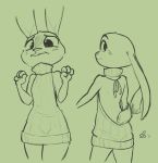  2017 alec8ter anthro bare_back blush clothed clothing dipstick_ears disney duo ears_down female hi_res judy_hopps lagomorph looking_at_viewer looking_back mammal rabbit rear_view signature simple_background sweater virgin_killer_sweater zootopia 