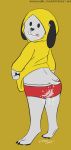  2018 anthro black_claws black_pawpads boxer_briefs bt21 butt canine chimmy_(bt21) claws clothing cum cum_drip cum_in_mouth cum_inside cum_on_butt cum_on_clothing cum_on_face cum_on_ground cum_on_tongue digitigrade dot_eyes dripping floppy_ears hoodie inexcusable_trash281 looking_at_viewer looking_back male mammal pawpads paws pink_tongue raised_tail rear_view short_tail signature simple_background solo tongue underwear 