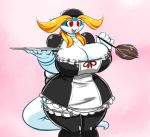  2016 aijou anthro averyshadydolphin big_breasts big_butt big_thighs breasts butt cleavage clothed clothing dragon female huge_breasts hypnosis jou looking_at_viewer maid_uniform mind_control simple_background solo uniform wide_hips 