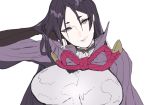  armor bangs bodysuit breasts commentary_request fate/grand_order fate_(series) fingerless_gloves gloves hand_in_hair japanese_armor large_breasts long_hair looking_at_viewer minamoto_no_raikou_(fate/grand_order) npn parted_bangs purple_bodysuit purple_eyes purple_hair ribbed_sleeves rope smile solo upper_body very_long_hair 