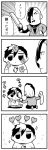  4koma :o bangs bkub brush caligula_(game) cleaning comic commentary_request dirty dirty_clothes dirty_face emphasis_lines greyscale gun hair_over_one_eye halftone handgun heart holding holding_brush holding_gun holding_towel holding_weapon medal monochrome multicolored_hair multiple_boys protagonist_(caligula) revolver satake_shougo school_uniform seiza shirt short_hair simple_background sitting sparkle speech_bubble swept_bangs t-shirt talking towel translation_request two-tone_hair weapon white_background 