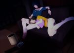  barefoot cellphone choker closed_eyes coffee_mug commentary couch cup curly_hair hand_on_another's_head highres jewelry kawakami_sadayo lap_pillow mug multiple_girls necklace panties persona persona_5 perspective phone sleeping sleeping_on_person smile socks sticky_(stickysheep) studded_choker table takemi_tae undershirt underwear yuri 