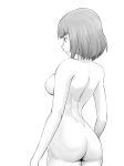  arms_at_sides ass back bangs blunt_bangs bob_cut brave_witches breasts burn_scar closed_mouth cowboy_shot expressionless eyebrows_visible_through_hair greyscale gundula_rall highres hiro_yoshinaka medium_breasts monochrome nude profile scar shiny shiny_hair short_hair simple_background solo standing white_background world_witches_series 