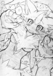  ambiguous_gender anthro blush breasts colorless embarrassed female fur human imminent_rape jinya mammal nintendo pinned pok&eacute;mon pok&eacute;mon_(species) shocked traditional_media_(artwork) video_games zeraora あかばね_じん 