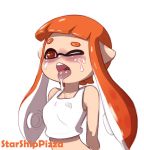  animal_humanoid blush cephalopod cephalopod_humanoid clothed clothing crop_top cum cum_on_clothing cum_on_face drooling female front_view half-length_portrait humanoid inkling marine mollusk nintendo one_eye_closed open_mouth orange_eyes pale_skin portrait saliva shirt simple_background solo splatoon starshippizza tongue tongue_out video_games white_background 