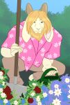  asgore_dreemurr beard blue_eyes boss_monster caprine claws coffeelemental facial_hair fangs flower gardening horn long_ears mammal plant shovel solo undertale video_games 