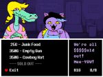  alligator animated anthro blonde_hair bratty_(undertale) cat catty_(undertale) clothed clothing crocodilian dialogue duo edit english_text fangs feline female hair mammal open_mouth reptile scalie screencap text tongue undertale unknown_artist video_games 