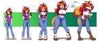  2016 anthro big_breasts breast_expansion breasts canine clothed clothing eyewear female fox glasses hair hand_on_breast happy hoodie human human_to_anthro kojiro-brushard long_hair looking_at_viewer mammal open_mouth pants red_hair sequence smile solo standing tail_growth tongue tongue_out transformation 