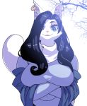  anthro big_breasts black_hair blue_eyes breasts cakewasgood feline female fur hair kemono mammal simple_background solo upscale white_background white_fur 