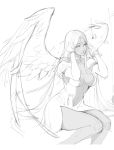  aa_megami-sama breasts center_opening elbow_gloves facial_mark forehead_mark gloves greyscale gtunver highres large_breasts long_hair looking_at_viewer monochrome sketch solo urd wings work_in_progress 