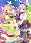  :d atelier_(series) atelier_lydie_&amp;_suelle bird blush bow bowtie breasts cleavage gloves hairband long_hair lydie_marlen minatoasu multiple_girls open_mouth pink_eyes pink_hair rainbow siblings side_ponytail sisters sitting small_breasts smile sparkle suelle_marlen thighhighs 