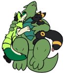  black_fur canine cuddling dalet eeveelution eyes_closed fur green_fur male mammal nintendo nude pok&eacute;mon pok&eacute;mon_(species) size_difference sleeping smile trout_(artist) tyranitar umbreon video_games wolf 