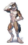  2018 anthro blue_eyes canine digital_media_(artwork) kahito_slydeft_(artist) male mammal rakan scar were werewolf wolf 