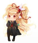 61um animal_ears arm_rest arm_support bangs beads black_legwear black_serafuku black_shirt black_skirt blonde_hair blush chin_rest closed_mouth commentary_request eyebrows_visible_through_hair granblue_fantasy hair_beads hair_ornament knees_to_chest knees_up long_hair long_sleeves looking_at_viewer mahira_(granblue_fantasy) pantyhose ponytail red_eyes rope school_uniform serafuku shirt shoes simple_background sitting skirt solo very_long_hair white_background 