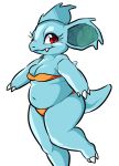  anthro belly big_ears blue_skin bra breasts claws cleavage clothed clothing cute_fangs eyelashes fangs female glacierclear looking_at_viewer navel nidorina nintendo overweight overweight_female pok&eacute;mon pok&eacute;mon_(species) red_eyes short_stack simple_background smile solo swimsuit underwear video_games white_background 