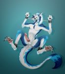  absurd_res anthro anus arm_restraints balls bdsm bondage bound face_harness feet forked_tongue hi_res leg_restraints male navel penis presenting presenting_anus presenting_penis sergal sergeantyakirr solo spread_legs spreader_bar spreading teal_background thorin tongue tongue_out yellow_eyes 
