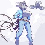  anthro big_breasts breasts clothed clothing cuoqet digital_media_(artwork) drone female hair outside pixel_(artwork) solo standing under_boob unknown_species wide_hips 