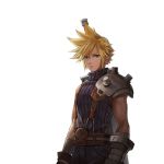  1boy blonde_hair cloud_strife final_fantasy final_fantasy_vii jun_(seojh1029) male_focus simple_background solo spiked_hair sword weapon white_background 