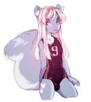  &lt;3 anthro blonde_hair blue_eyes blush bulge clothed clothing eyelashes frenky_hw fur girly grey_fur hair heart_marking lionel_(frenky_hw) long_hair looking_at_viewer male mammal rodent simple_background solo squirrel standing sweat swimsuit whiskers white_background white_fur 